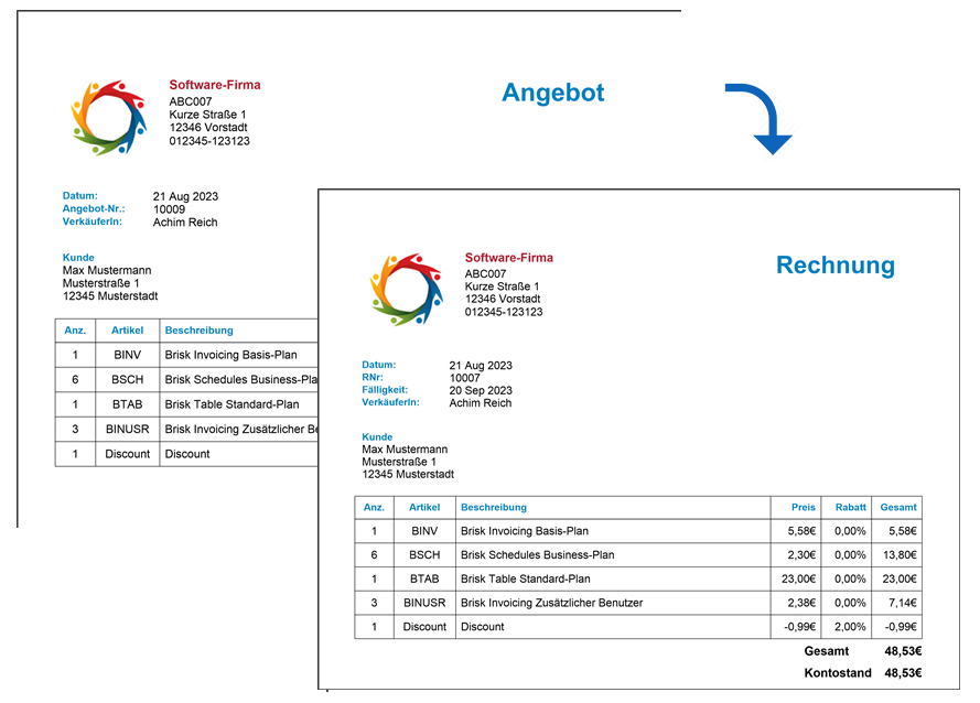 Ein Angebot in eine Rechnung konvertieren