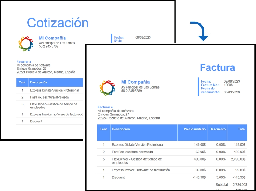Convierta una cotización en una factura