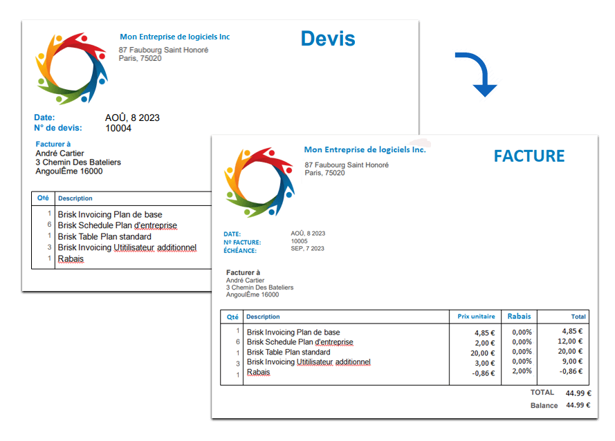 Convertir un devis en facture