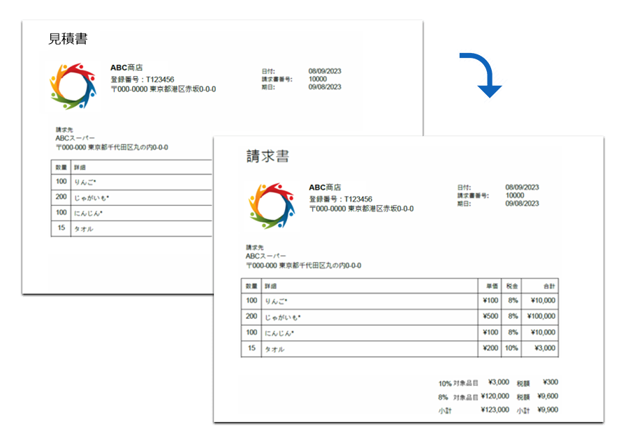 見積書を請求に変換
