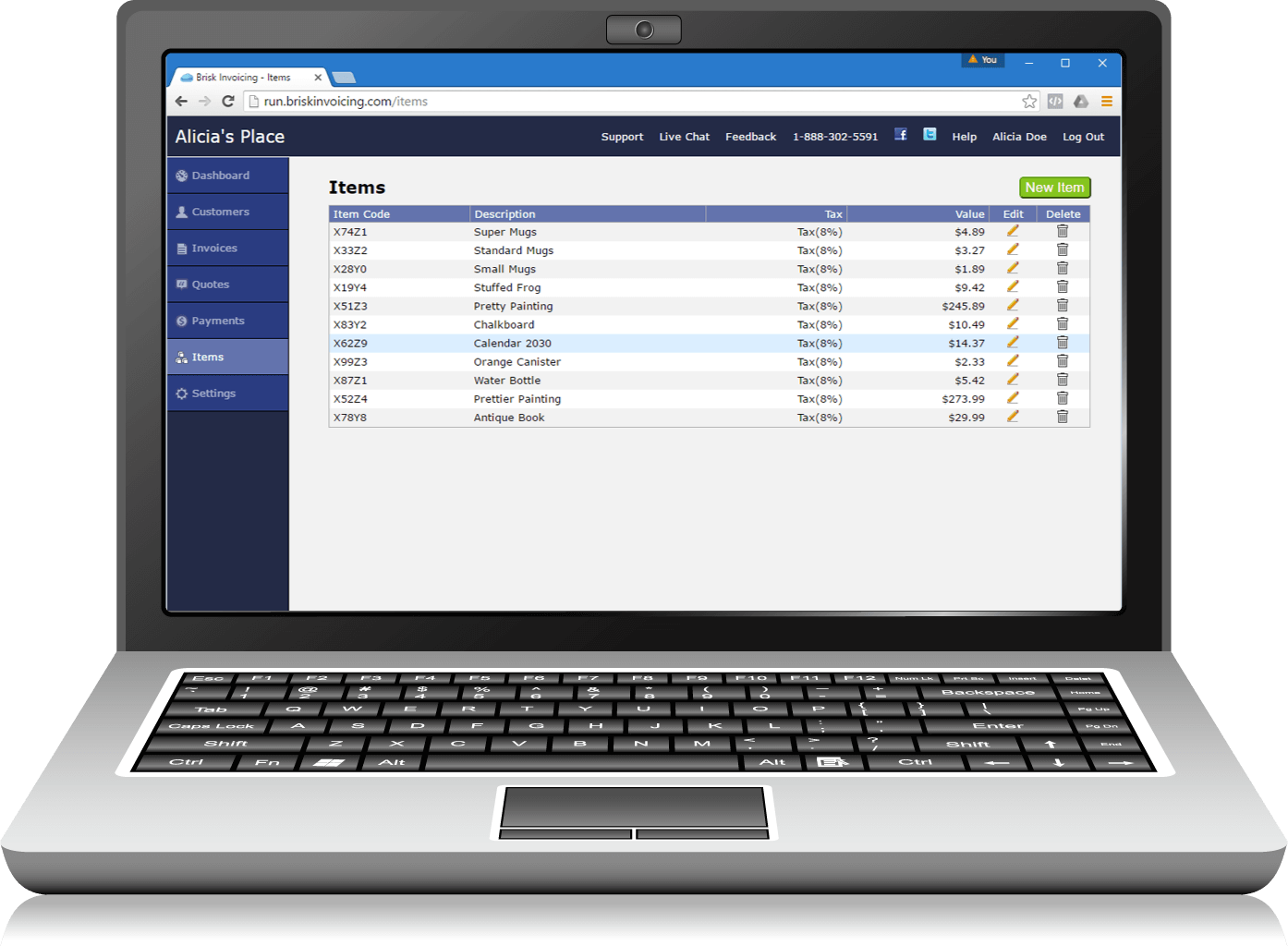 print de tela de itens