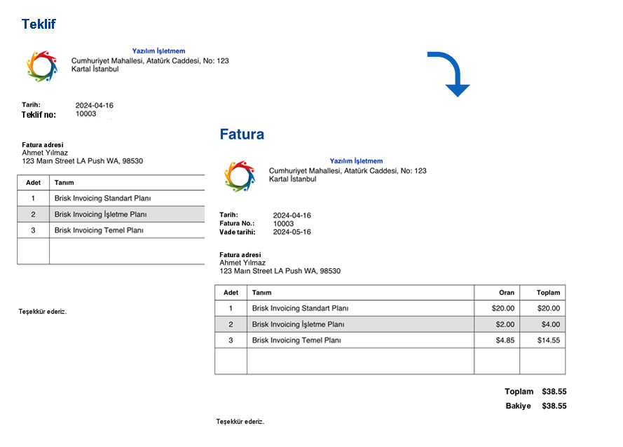 Teklifinizi faturaya dönüştür